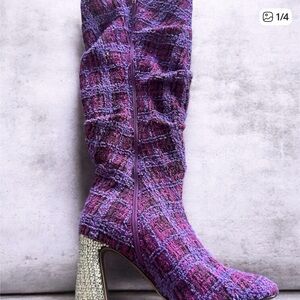 Betsey Johnson Purple Patterned Mid-Calf Heeled Boots